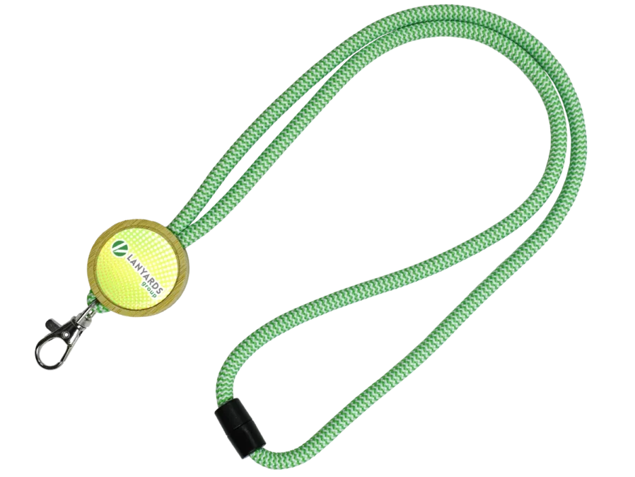 Lanyard in poliestere con bambù e adesivo resinato
