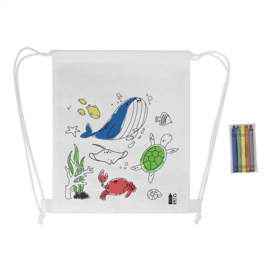 Borsa con cordoncino da colorare RPET, animali Zocolo